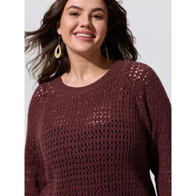 Bloomchic Textured Cut Out Round Neck Long Sleeve Pullover In Plum