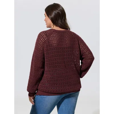 Bloomchic Textured Cut Out Round Neck Long Sleeve Pullover In Plum