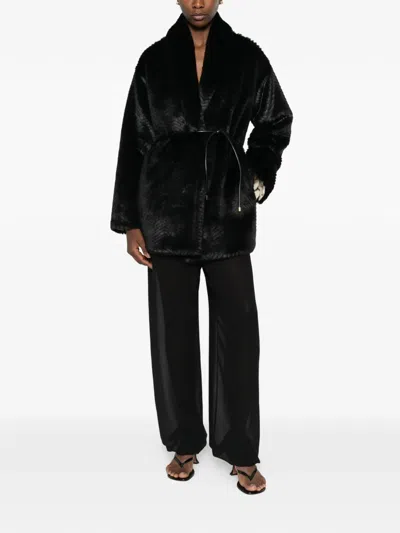 Forte Forte Chevron-patterned Belted Coat In Black