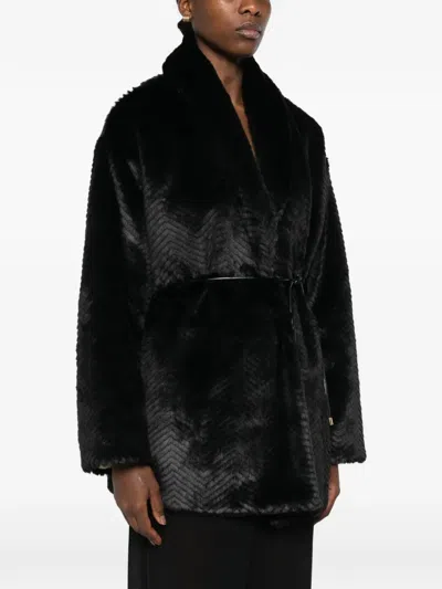 Forte Forte Chevron-patterned Belted Coat In Black