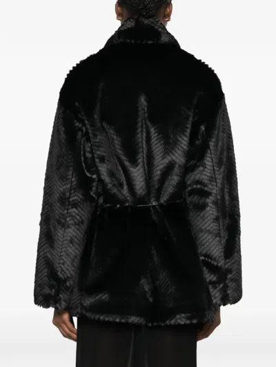Forte Forte Chevron-patterned Belted Coat In Black