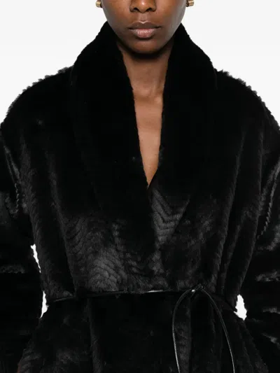 Forte Forte Chevron-patterned Belted Coat In Black