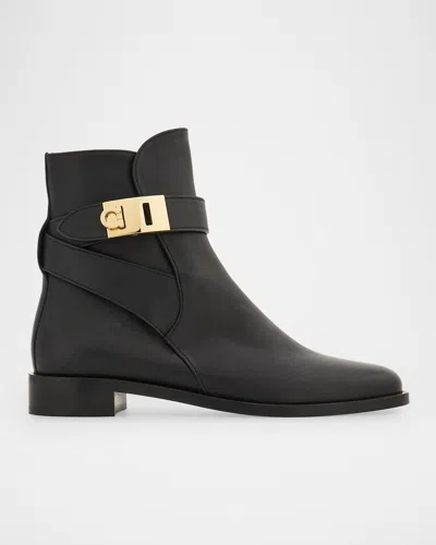 Ferragamo Zanira Leather Ankle Boots In Black