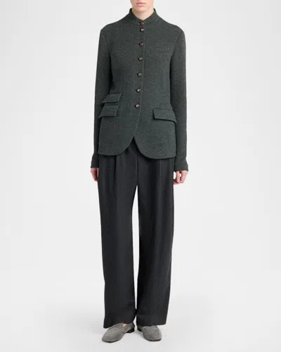 Giorgio Armani Fitted Herringbone Wool-blend Blazer In Solid Black