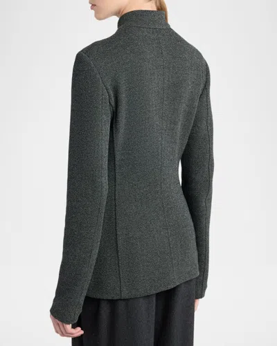 Giorgio Armani Fitted Herringbone Wool-blend Blazer In Solid Black