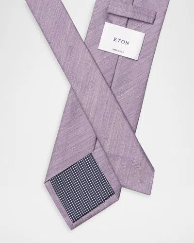 Eton Mid Purple Solid Linen & Silk Tie In Purple