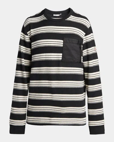 Moncler Mixed Media Stripe Long Sleeve Knit Top In Multi