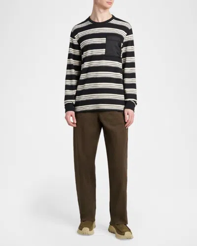 Moncler Mixed Media Stripe Long Sleeve Knit Top In Multi