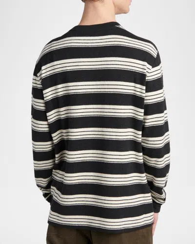 Moncler Mixed Media Stripe Long Sleeve Knit Top In Multi