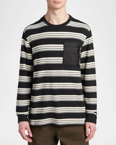 Moncler Mixed Media Stripe Long Sleeve Knit Top In Multi