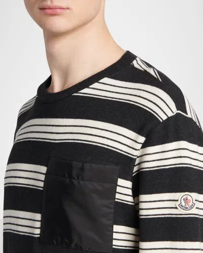 Moncler Mixed Media Stripe Long Sleeve Knit Top In Multi