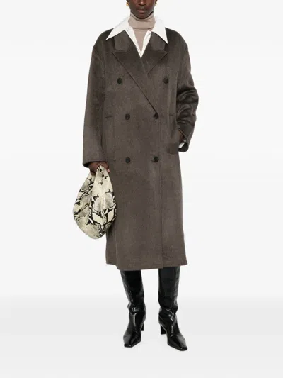 The Dynamis Studio Double-breasted Peak-lapel Coat In Brown