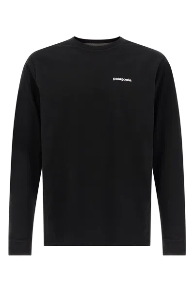 Patagonia Long-sleeved T-shirt In Recycled Cotton Blend With Graphic Print In Black