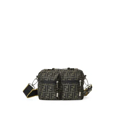 Fendi Mini Camera Case In Superlight Ff Zucca Technical Fabric With Adjustable Strap In Green