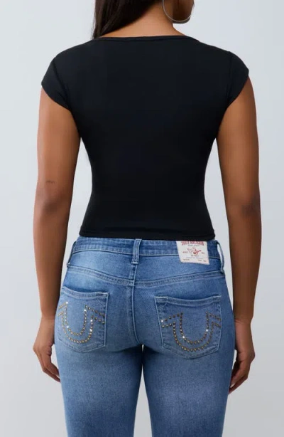 True Religion Script Ribbed Scoop Neck T-shirt In Black