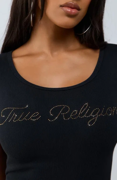 True Religion Script Ribbed Scoop Neck T-shirt In Black