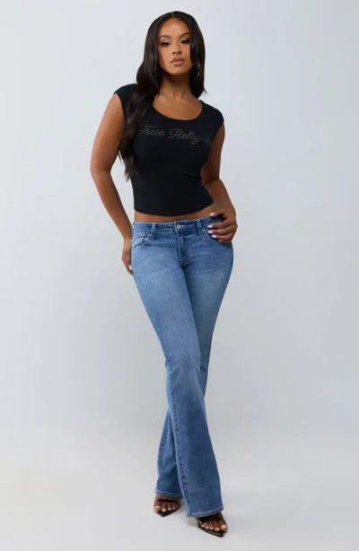 True Religion Script Ribbed Scoop Neck T-shirt In Black
