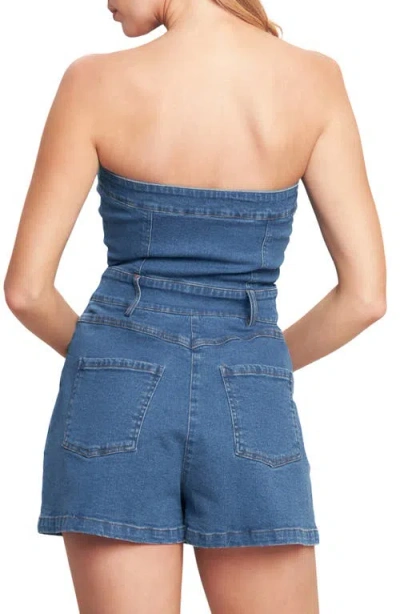 Flying Tomato Strapless Denim Romper In Blue