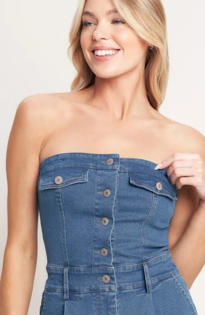 Flying Tomato Strapless Denim Romper In Blue
