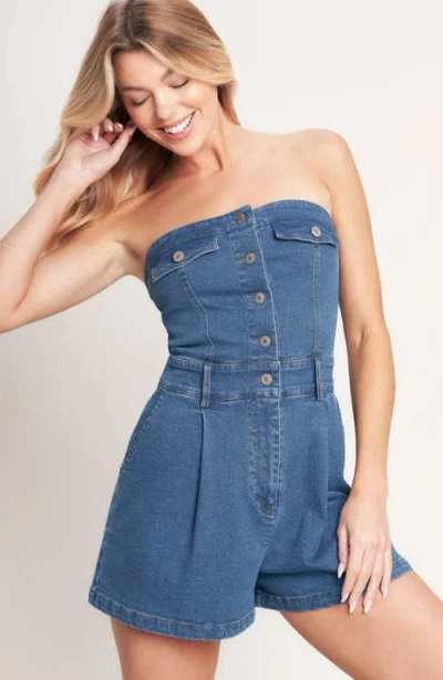 Flying Tomato Strapless Denim Romper In Blue