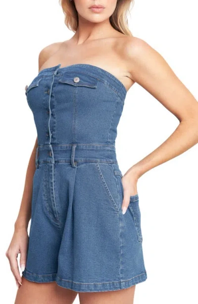 Flying Tomato Strapless Denim Romper In Blue