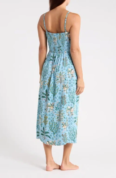 Printfresh Eco Satin Nightgown In Blue