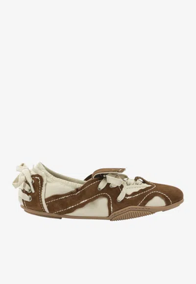 Acne Studios Bilaria Lace-up Suede And Leather Ballet Flats In Brown