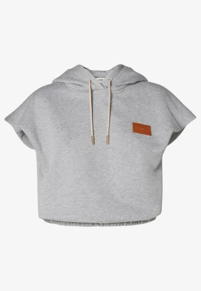 Fendi Hooded Sleeveless Top Drawstring Hem In Gray