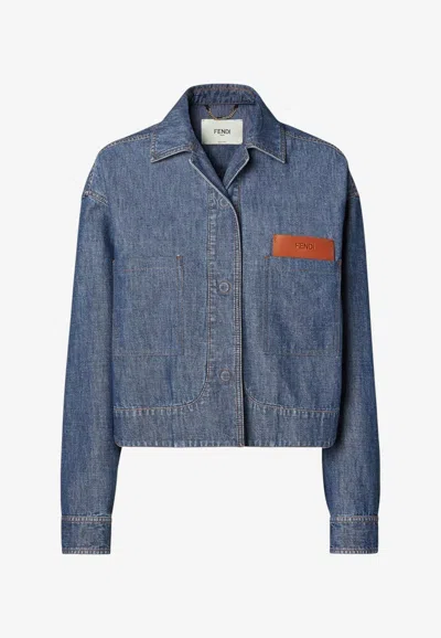 Fendi Logo-patch Patch-pocket Jacket In Blue
