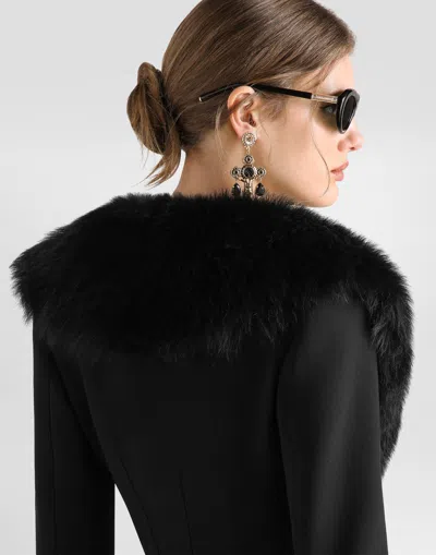Dolce & Gabbana V-neck Jacket With Faux Fur Collar In Black