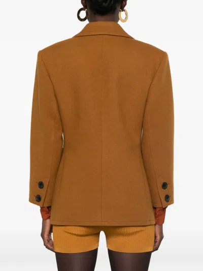 Saint Laurent Single-breasted Notched-lapel Jacket In Brown