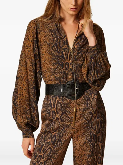 Twinset Crêpe De Chine Python-print Shirt In Multi