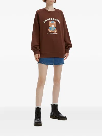 Chocoolate Bear-patch Long-sleeve Sweatshirt In Brown