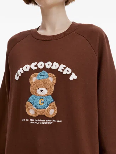 Chocoolate Bear-patch Long-sleeve Sweatshirt In Brown