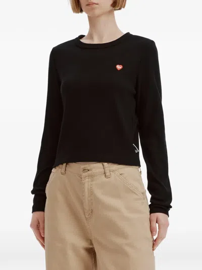 Chocoolate Heart-patch Ribbed T-shirt In Black
