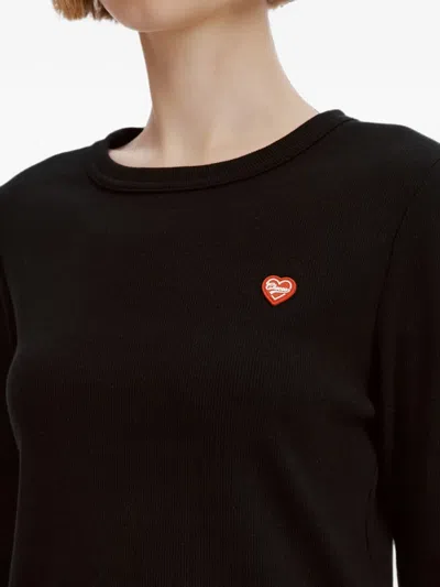 Chocoolate Heart-patch Ribbed T-shirt In Black