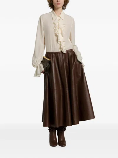 Alberta Ferretti Ruffled Silk-blend Blouse In Multi
