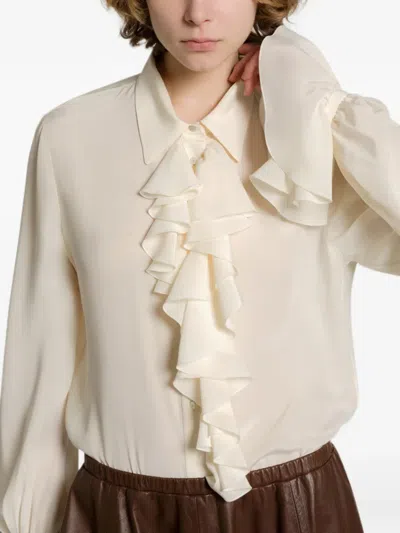 Alberta Ferretti Ruffled Silk-blend Blouse In Multi
