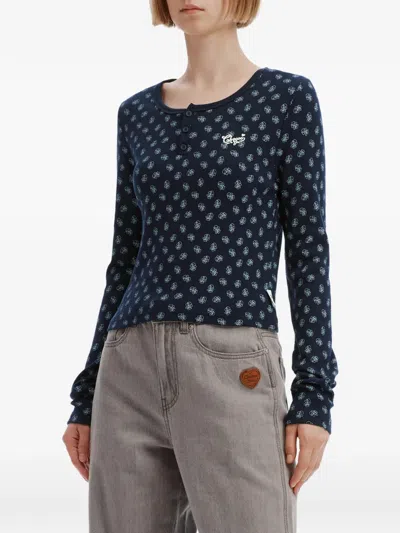 Chocoolate All-over-print Long-sleeve T-shirt In Blue