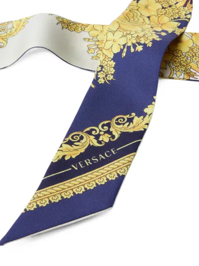 Versace Silk Bandeau Barocco Floral Print Accessory In Blue