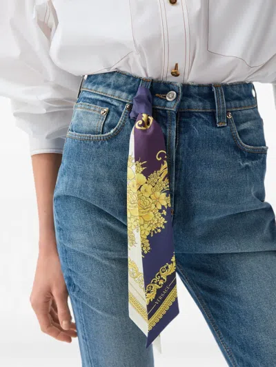 Versace Silk Bandeau Barocco Floral Print Accessory In Blue