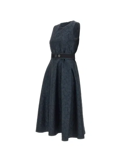 Max Mara Jacquard-pattern Midi Dress In Blue