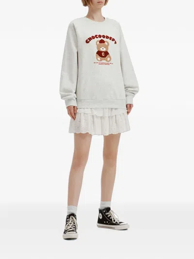 Chocoolate Bear-patch Long-sleeve Sweatshirt In Gray