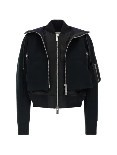 Sacai Sponge Double-layer Bomber Jacket In Black