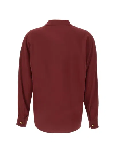 Max Mara Hammered-button Silk Blouse In Red