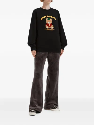 Chocoolate Bear-patch Long-sleeve Sweatshirt In Black