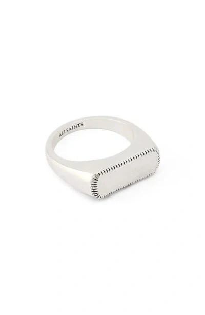 Allsaints Smooth Rectangular Signet Ring In Metallic