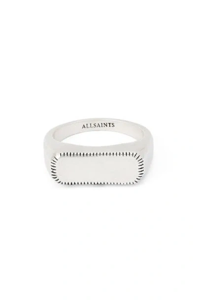Allsaints Smooth Rectangular Signet Ring In Metallic