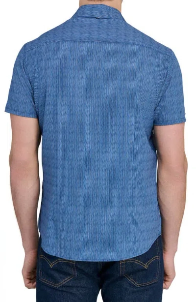 Wrk W.r.k Basic Slim Fit Abstract Stripe Short Sleeve Performance Button-up Shirt In Blue