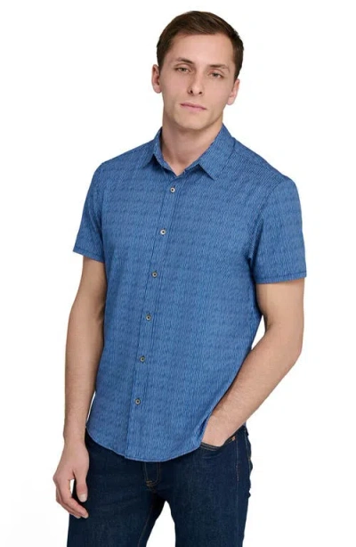 Wrk W.r.k Basic Slim Fit Abstract Stripe Short Sleeve Performance Button-up Shirt In Blue